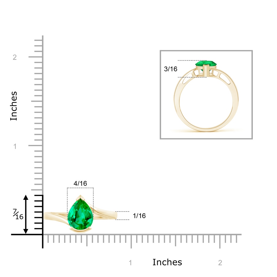 9x7mm AAA Solitaire Pear-Shaped Emerald Bypass Ring in Yellow Gold Product Image