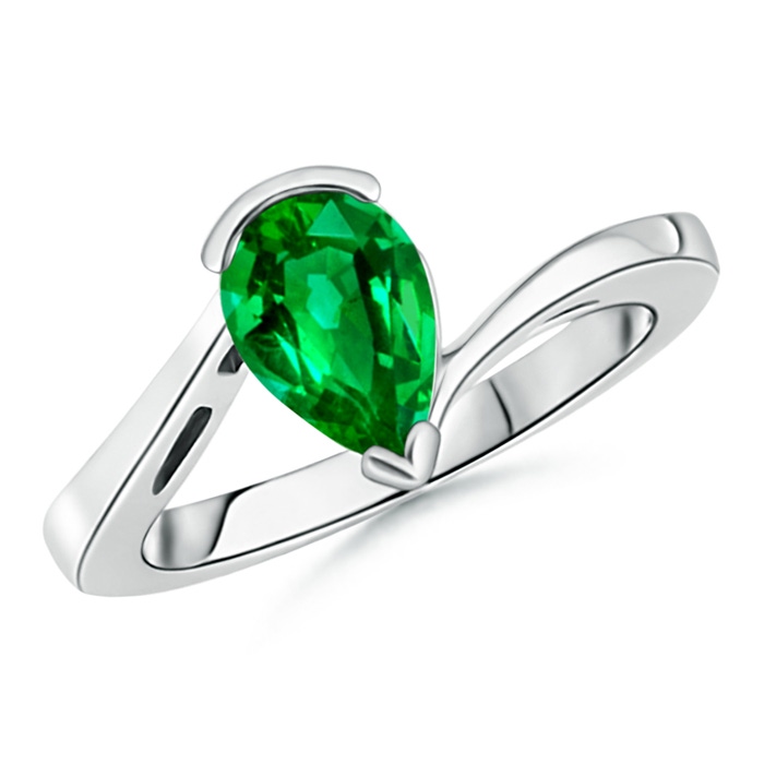 9x7mm AAAA Solitaire Pear-Shaped Emerald Bypass Ring in P950 Platinum