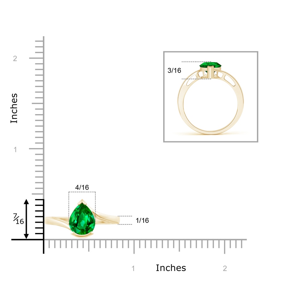 9x7mm AAAA Solitaire Pear-Shaped Emerald Bypass Ring in Yellow Gold product image