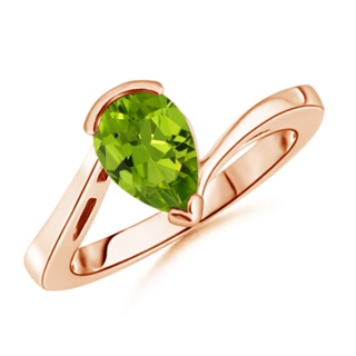 12.98x9.94x6.11mm AAAA GIA Certified Solitaire Pear-Shaped Peridot Bypass Ring in 10K Rose Gold