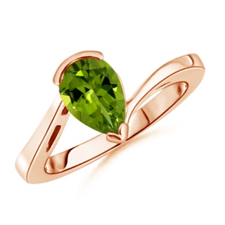12.98x9.94x6.11mm AAAA GIA Certified Solitaire Pear-Shaped Peridot Bypass Ring in 18K Rose Gold