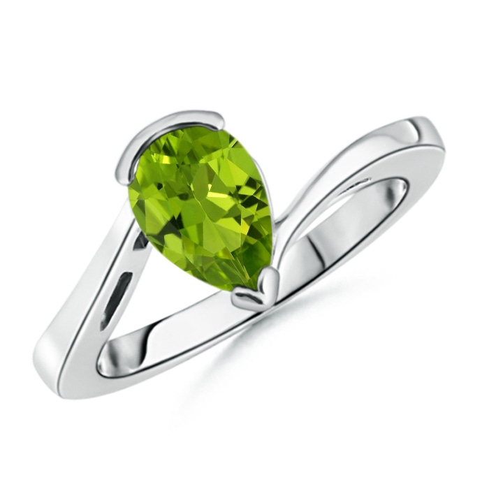 12.98x9.94x6.11mm AAAA GIA Certified Solitaire Pear-Shaped Peridot Bypass Ring in White Gold