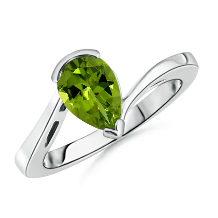 13.09x9.88x5.95mm AAAA GIA Certified Solitaire Pear-Shaped Peridot Bypass Ring in P950 Platinum