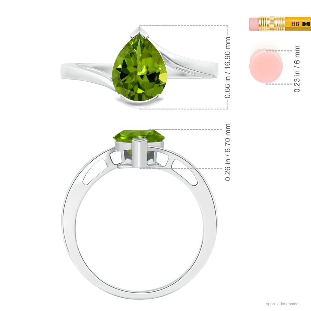 13.09x9.88x5.95mm AAAA GIA Certified Solitaire Pear-Shaped Peridot Bypass Ring in White Gold ruler