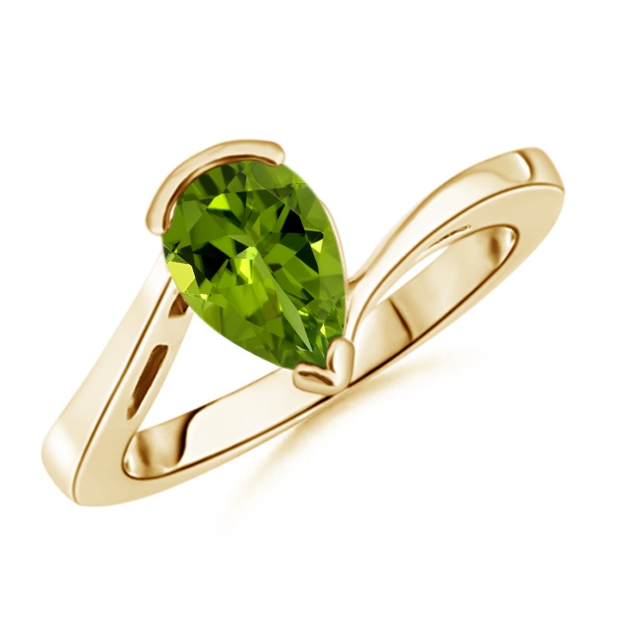 13.09x9.88x5.95mm AAAA GIA Certified Solitaire Pear-Shaped Peridot Bypass Ring in Yellow Gold