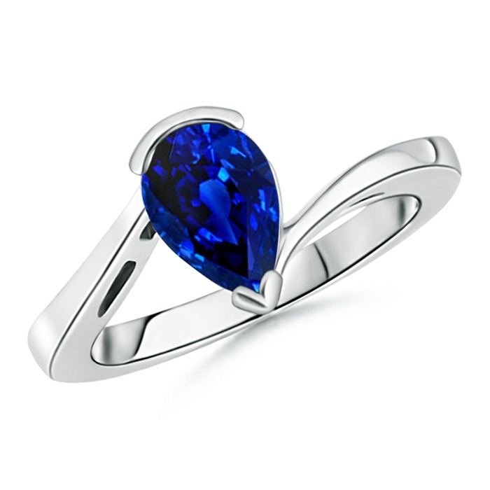 9x7mm AAAA Solitaire Pear-Shaped Sapphire Bypass Ring in White Gold 