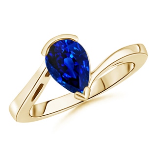 9x7mm AAAA Solitaire Pear-Shaped Sapphire Bypass Ring in Yellow Gold