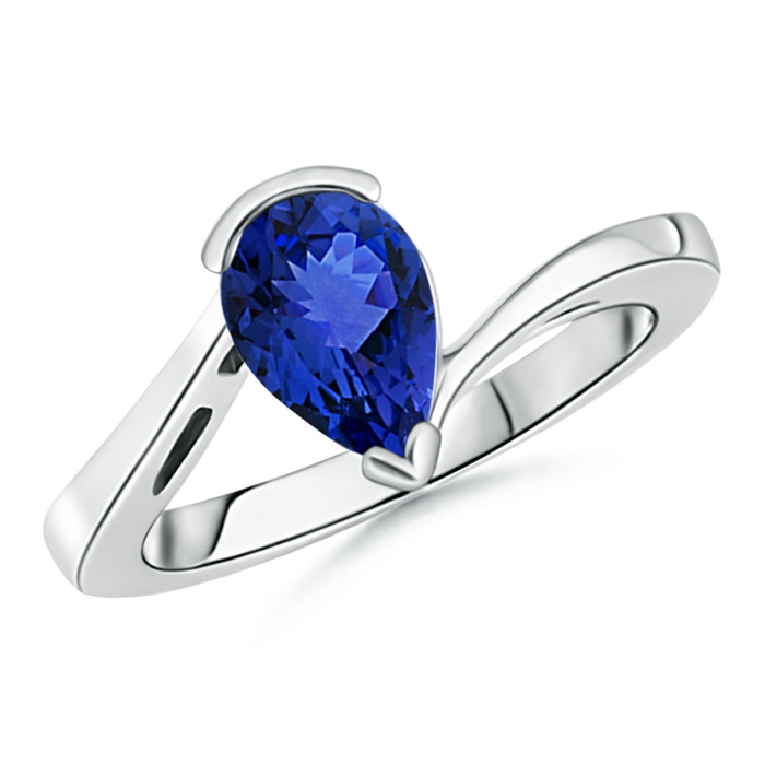 9x7mm AAA Solitaire Pear-Shaped Tanzanite Bypass Ring in White Gold