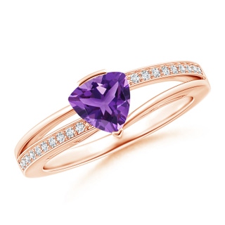 6mm AAA Split Shank Trillion Amethyst Ring in Rose Gold