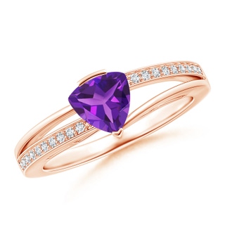 6mm AAAA Split Shank Trillion Amethyst Ring in Rose Gold