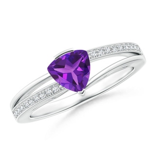 6mm AAAA Split Shank Trillion Amethyst Ring in White Gold