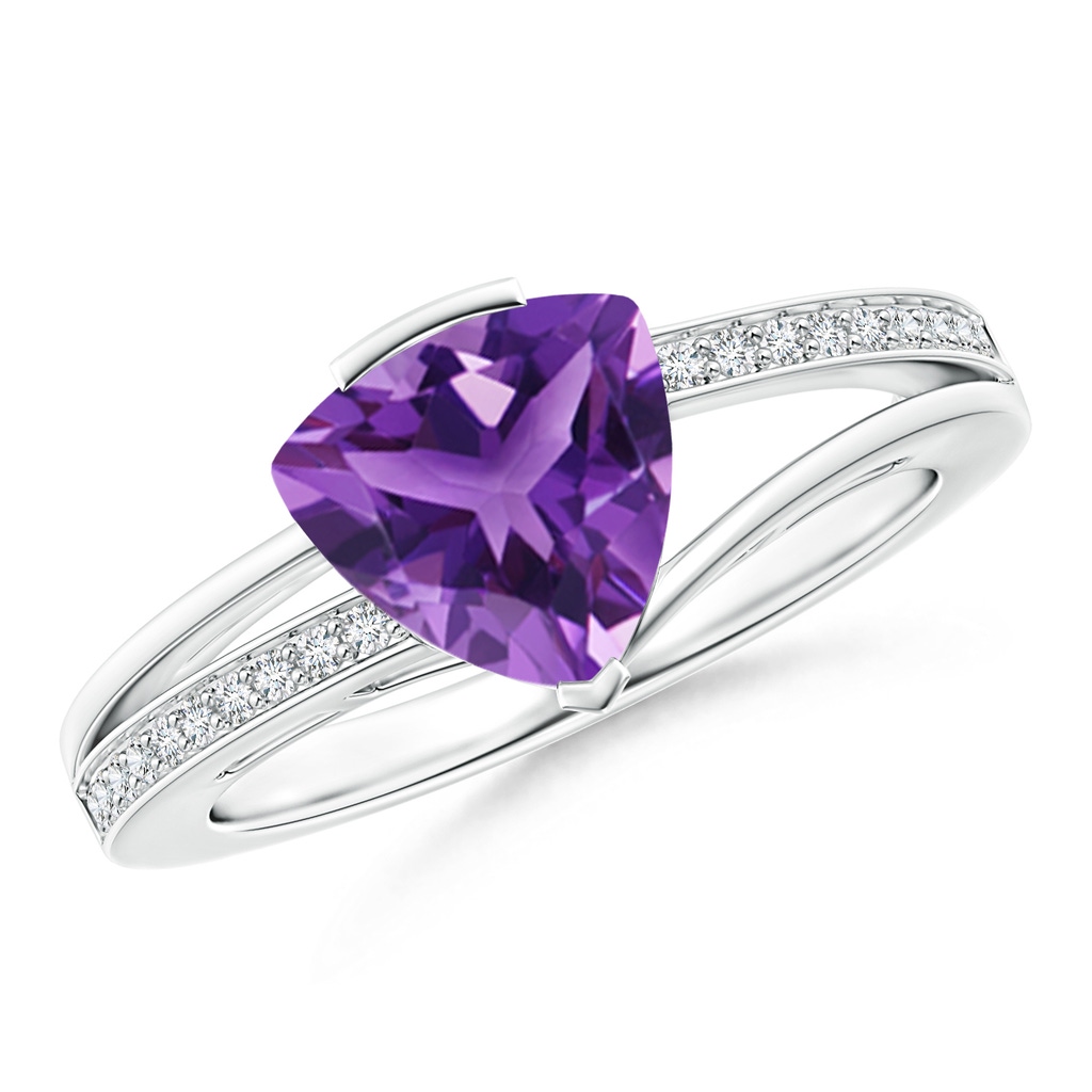 8mm AAA Split Shank Trillion Amethyst Ring in White Gold