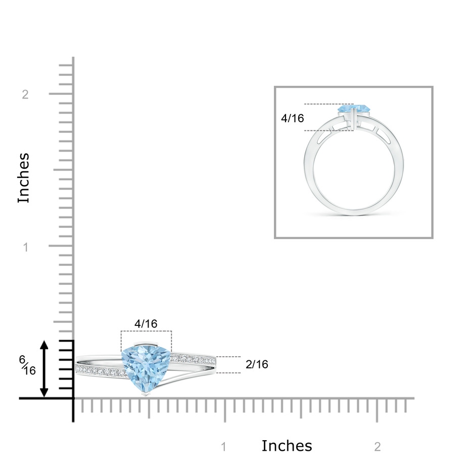 7mm AAA Split Shank Trillion Aquamarine Ring in White Gold ruler