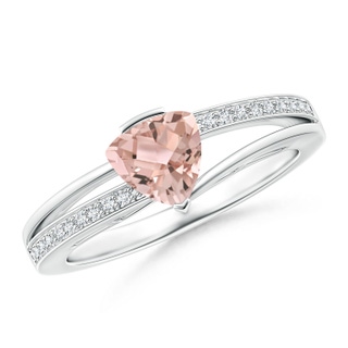 6mm AAA Split Shank Trillion Morganite Ring in White Gold