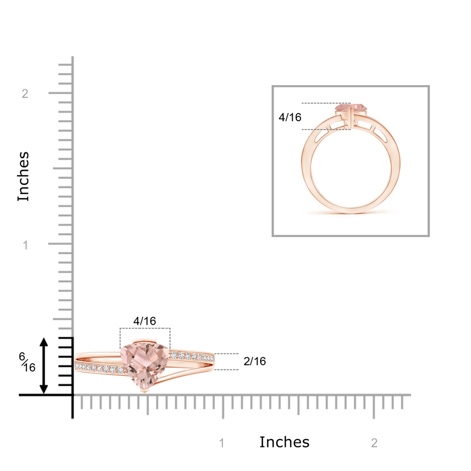 7mm AAA Split Shank Trillion Morganite Ring in Rose Gold ruler