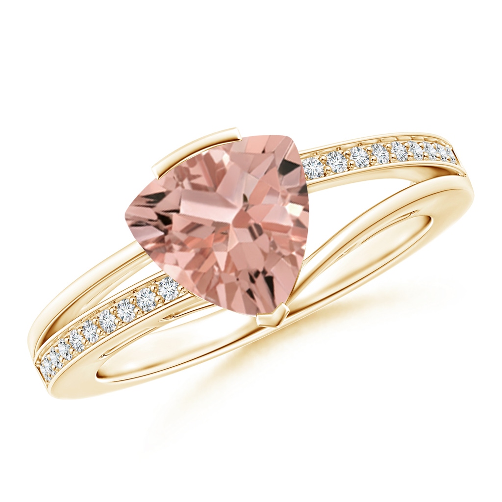 8mm AAAA Split Shank Trillion Morganite Ring in Yellow Gold