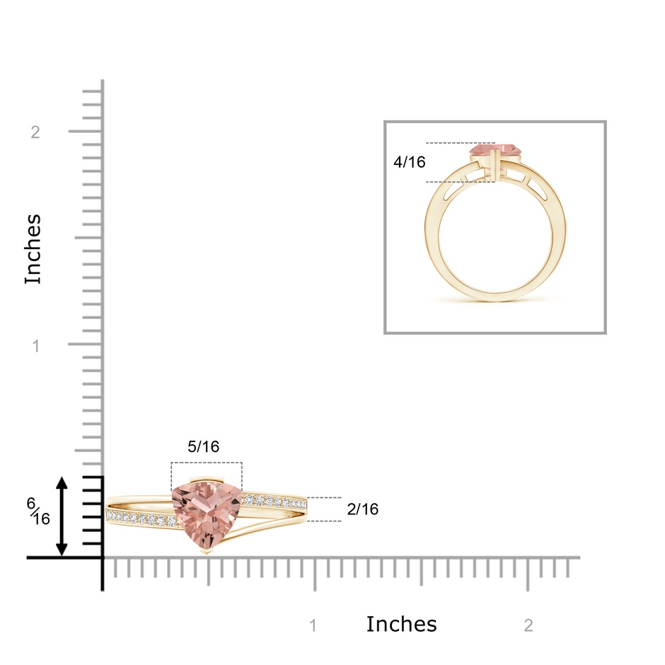 8mm AAAA Split Shank Trillion Morganite Ring in Yellow Gold ruler