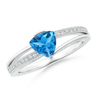 6mm AAAA Split Shank Trillion Swiss Blue Topaz Ring in White Gold