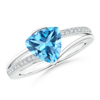 8mm AAA Split Shank Trillion Swiss Blue Topaz Ring in White Gold