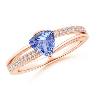 6mm A Split Shank Trillion Tanzanite Ring in Rose Gold