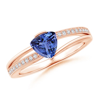 6mm AA Split Shank Trillion Tanzanite Ring in Rose Gold