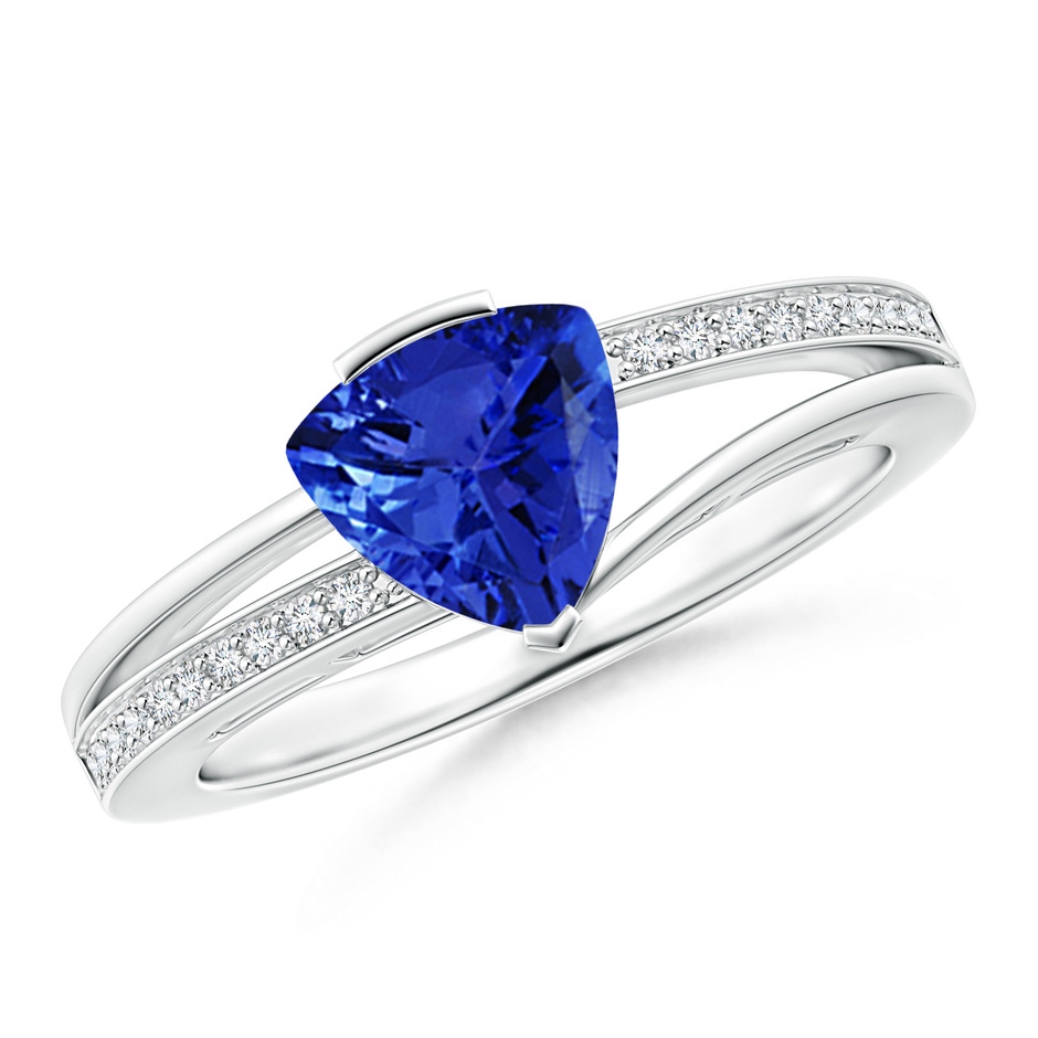 7mm AAA Split Shank Trillion Tanzanite Ring in 10K White Gold 