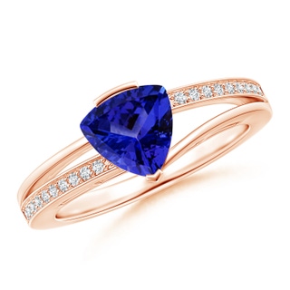 7mm AAAA Split Shank Trillion Tanzanite Ring in Rose Gold