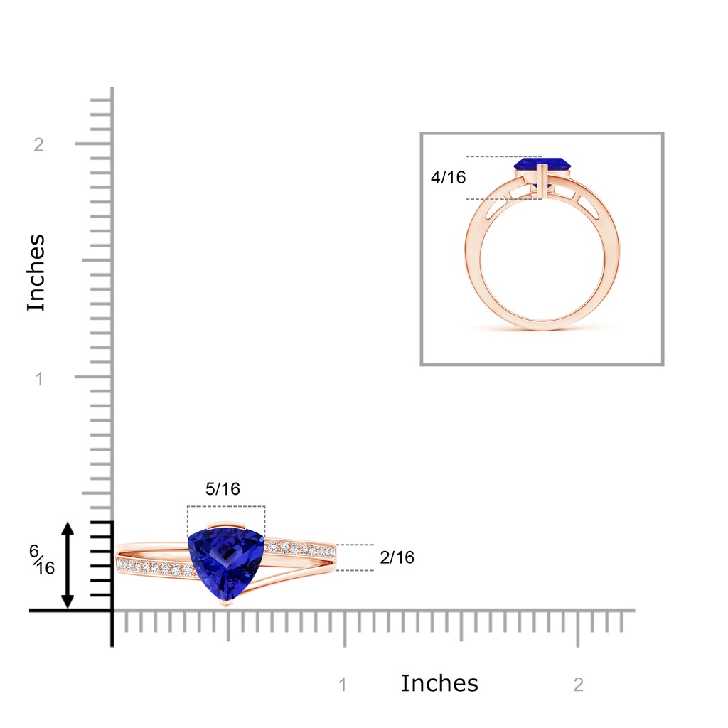 8mm AAAA Split Shank Trillion Tanzanite Ring in Rose Gold Ruler