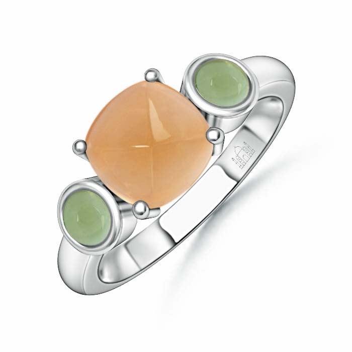 7mm AA Sugarloaf Citrine and Cabochon Peridot Three Stone Ring in White Gold 