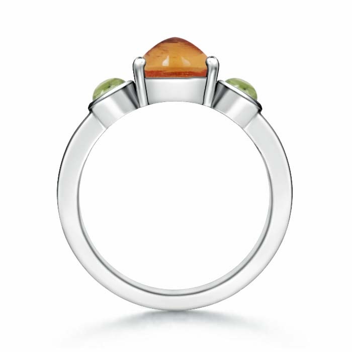 7mm AA Sugarloaf Citrine and Cabochon Peridot Three Stone Ring in White Gold Product Image