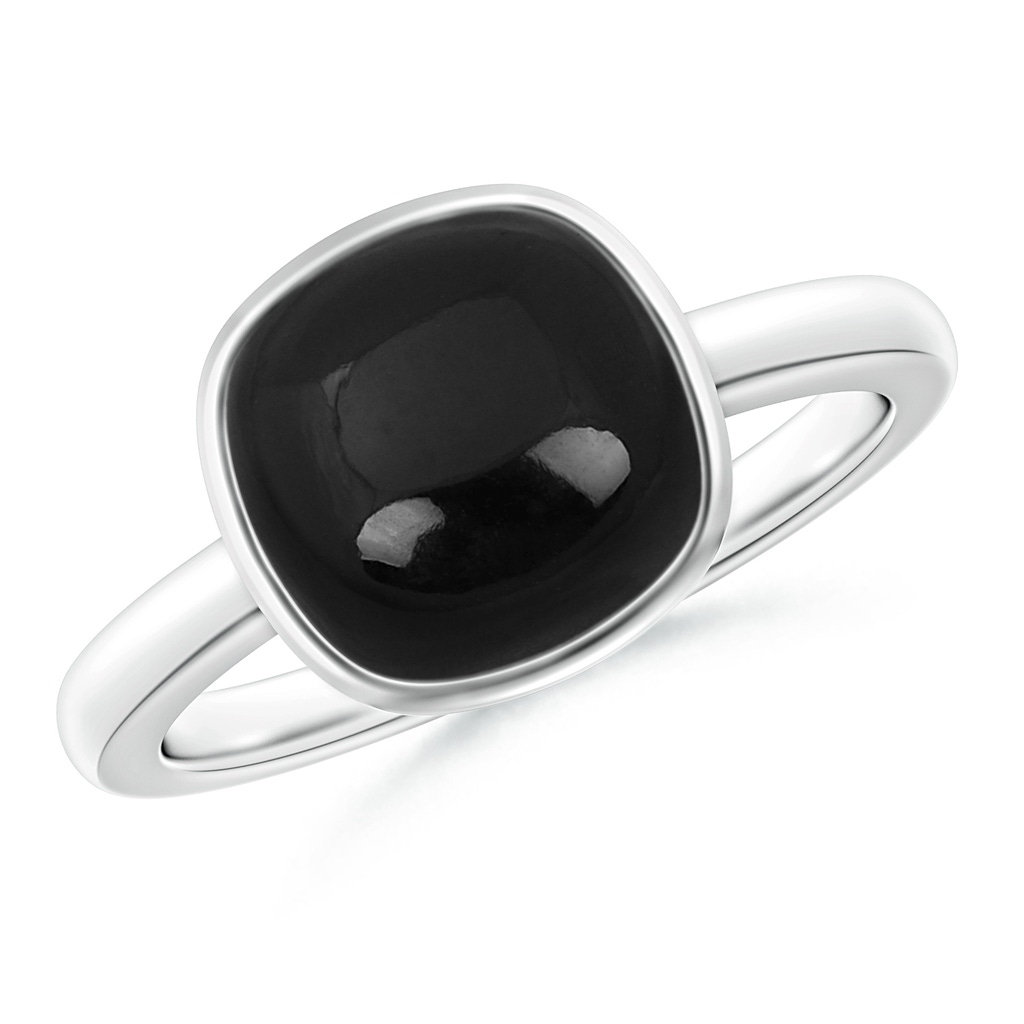 9mm AAA Bezel-Set Cushion Black Onyx Solitaire Ring in White Gold