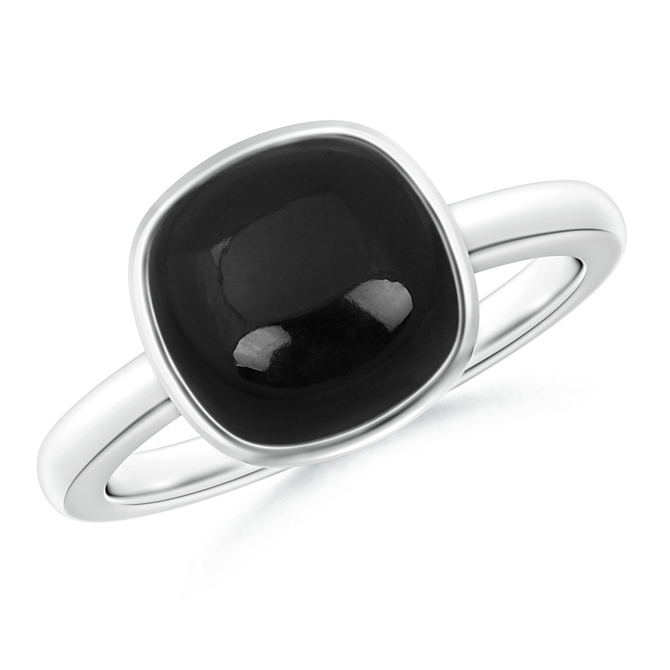 9mm AAA Bezel-Set Cushion Black Onyx Solitaire Ring in White Gold 