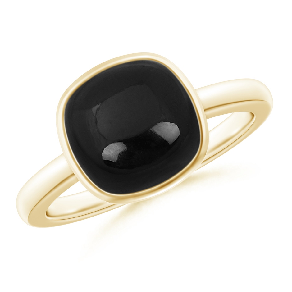 9mm AAA Bezel-Set Cushion Black Onyx Solitaire Ring in Yellow Gold 