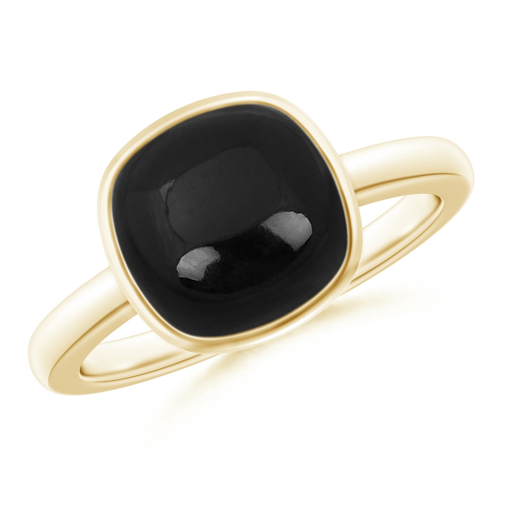 9mm AAA Bezel-Set Cushion Black Onyx Solitaire Ring in Yellow Gold