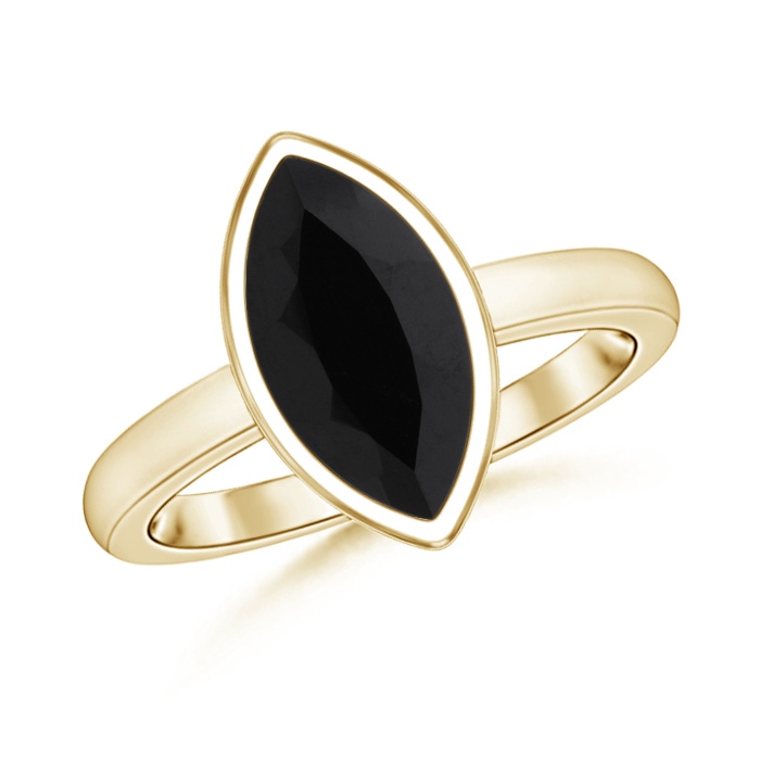 12x6mm AAA Bezel-Set Marquise Black Onyx Solitaire Ring in Yellow Gold 