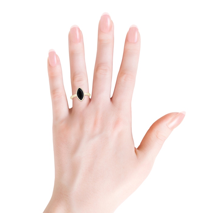 12x6mm AAA Bezel-Set Marquise Black Onyx Solitaire Ring in Yellow Gold product image