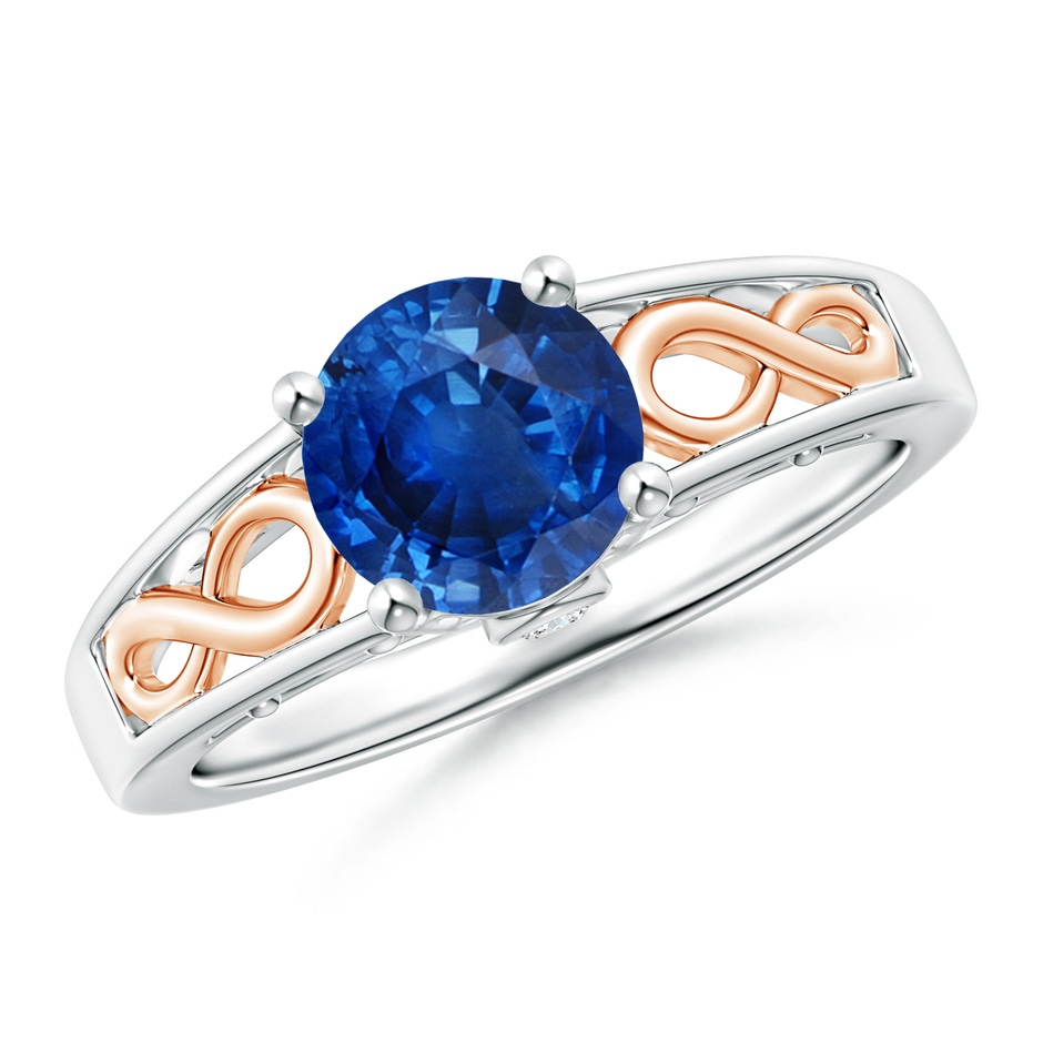 7mm AAA Solitaire Blue Sapphire Infinity Ring in Two Tone in White Gold 