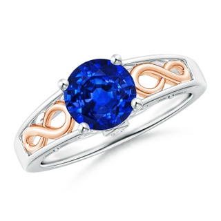 7mm AAAA Solitaire Blue Sapphire Infinity Ring in Two Tone in P950 Platinum