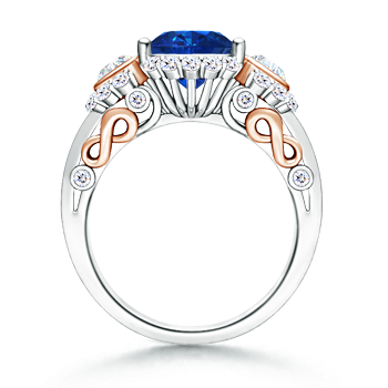 8mm AAA Three Stone Sapphire and Diamond Halo Ring in Two Tone in White Gold product image