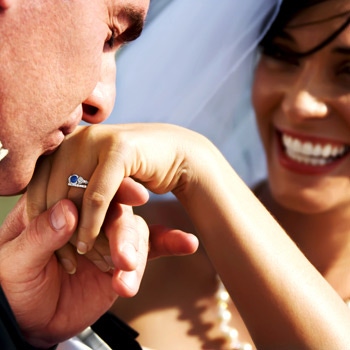 8mm AAA Three Stone Sapphire and Diamond Halo Ring in Two Tone in White Gold product image