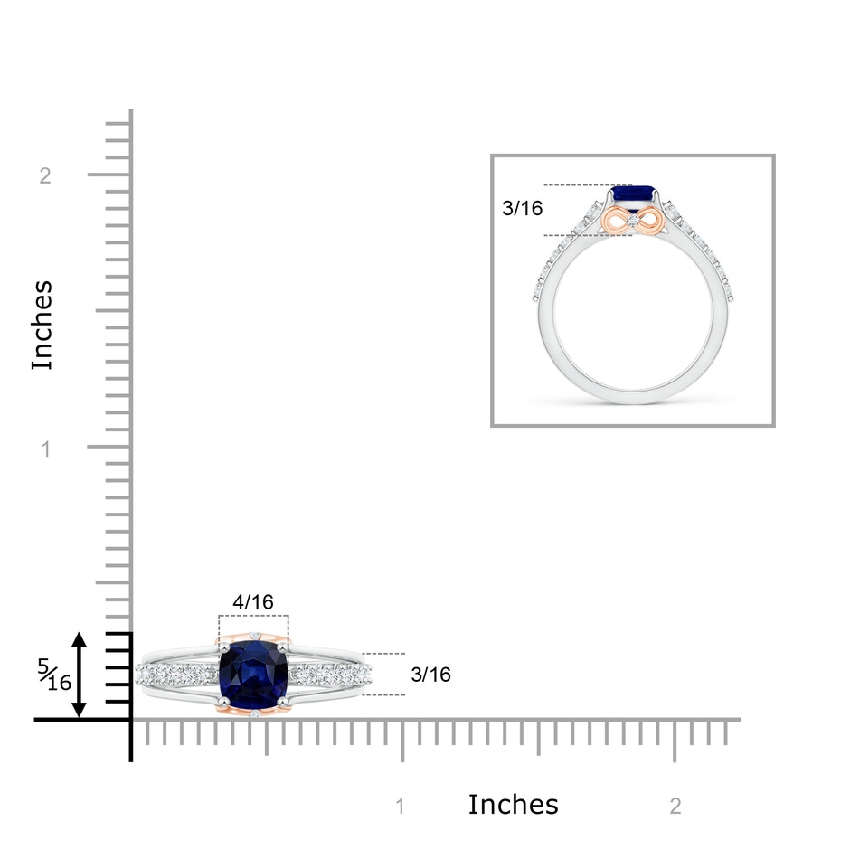 6mm AAA Triple Shank Cushion Cut Sapphire Ring in Two Tone in White Gold product image