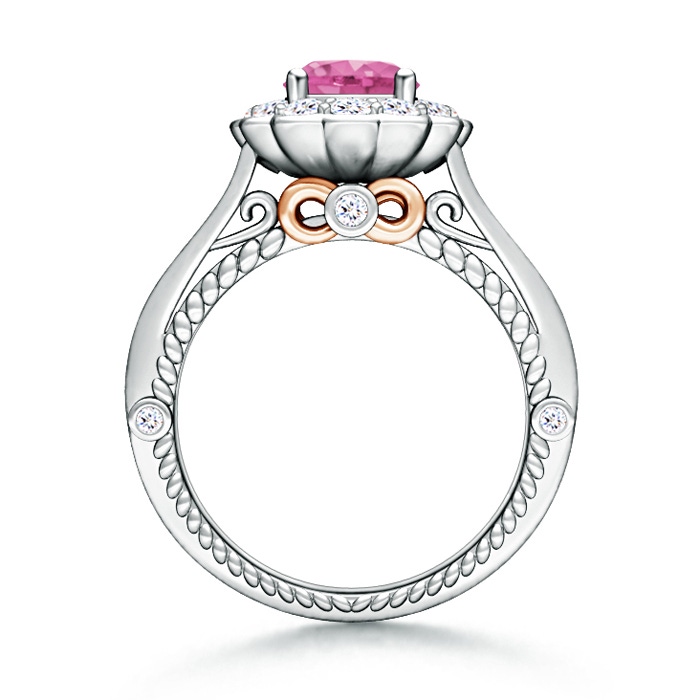 6.5mm AAA Vintage Inspired Pink Sapphire and Diamond Floral Ring in White Gold Product Image