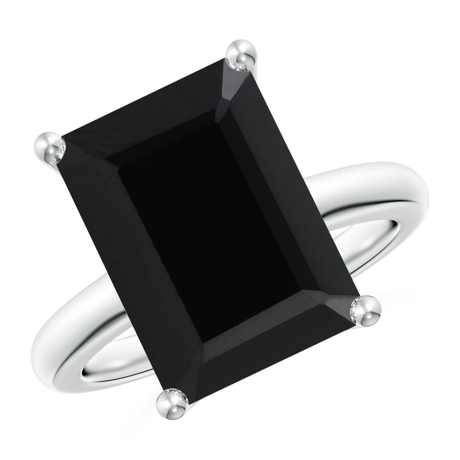 14x10mm AAA Prong-Set Rectangular Black Onyx Cocktail Ring in 18K White Gold