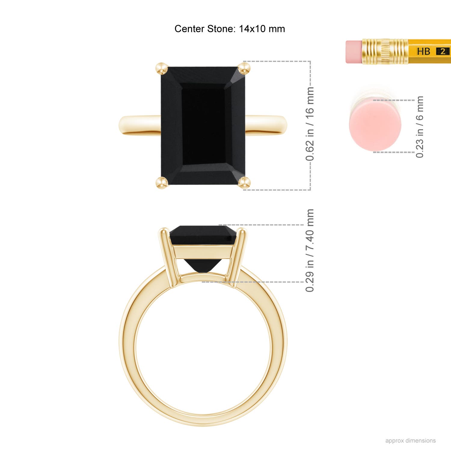 14x10mm AAA Prong-Set Rectangular Black Onyx Cocktail Ring in 18K Yellow Gold - ruler