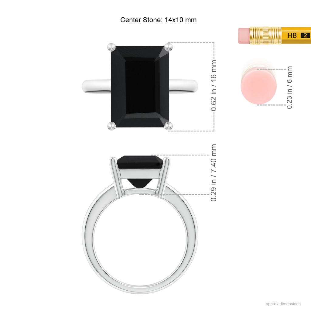 14x10mm AAA Prong-Set Rectangular Black Onyx Cocktail Ring in White Gold Ruler