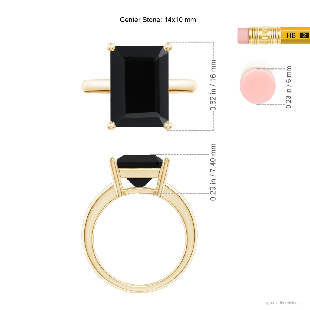 14x10mm AAA Prong-Set Rectangular Black Onyx Cocktail Ring in Yellow Gold Ruler