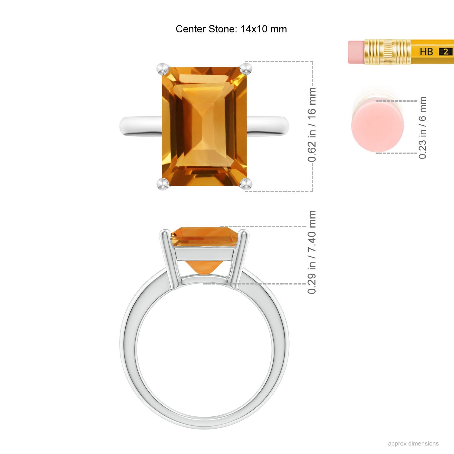 AA - Citrine / 5 CT / 14 KT White Gold