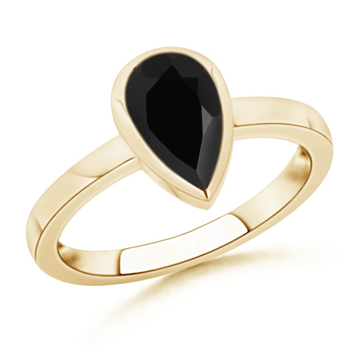 10x6mm AAA Bezel-Set Pear Black Onyx Solitaire Ring in Yellow Gold