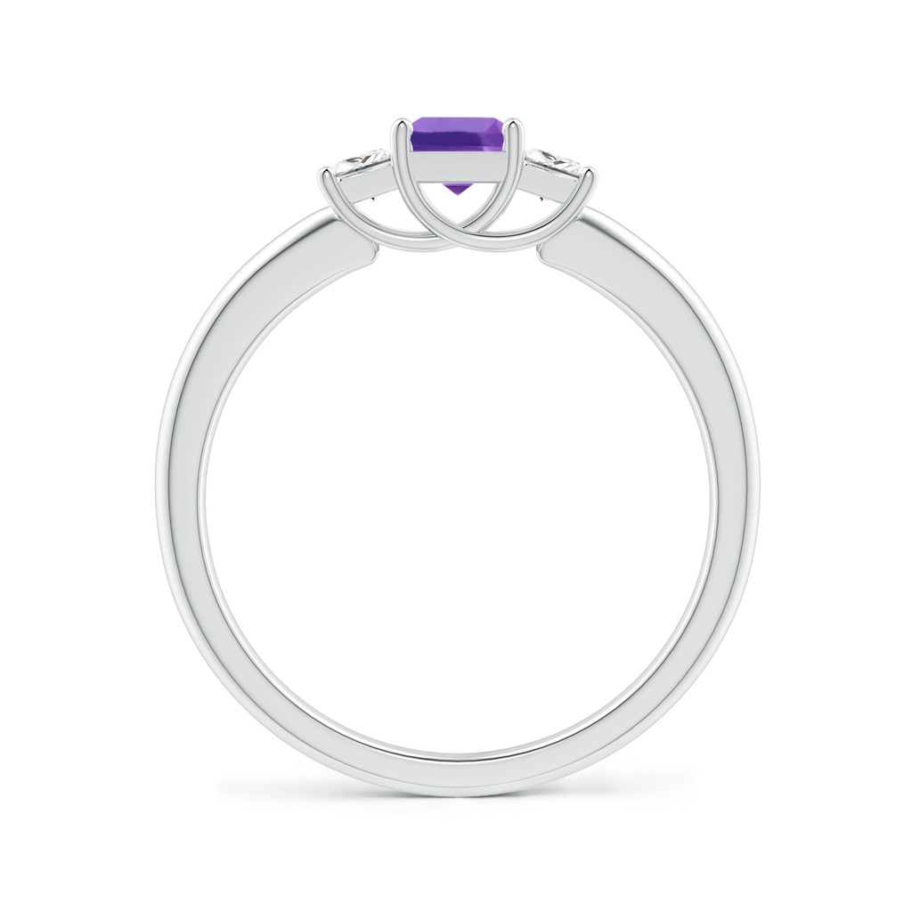 4mm AAA Square Amethyst and Princess Diamond Three Stone Ring in White Gold Side-1