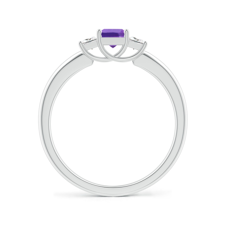 4mm AAA Square Amethyst and Princess Diamond Three Stone Ring in White Gold side-1